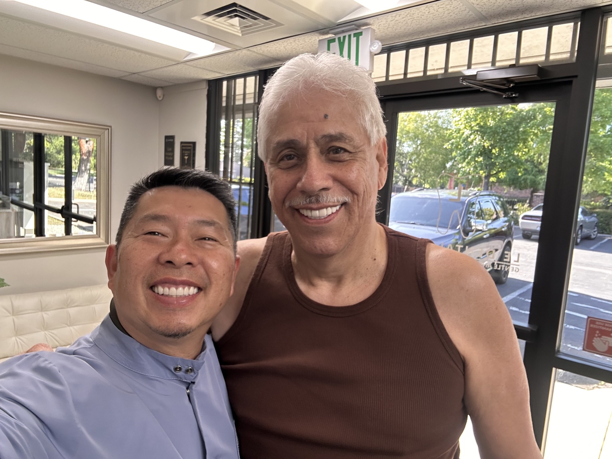 Stockton patient photo with Dr. Le in office